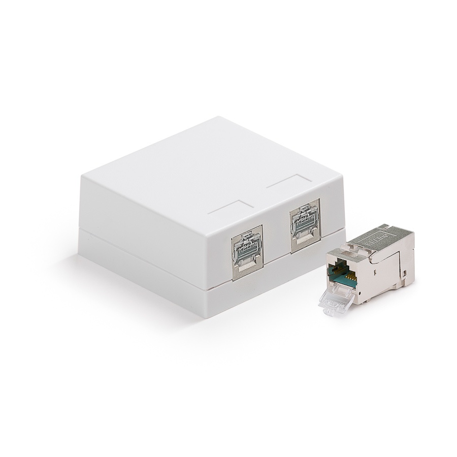 Keline zásuvkový box Cat 6A, povrchový, osadený s 2xKEJ-C6A-S-HD