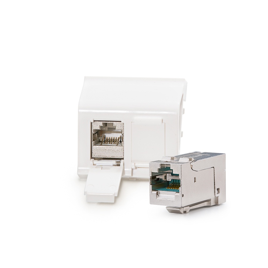 Keline zásuvkový modul Cat 6A&nbsp;pre&nbsp;Legrand® MosaicTM,&nbsp;osadený s 2xKEJ-C6A-S-HD