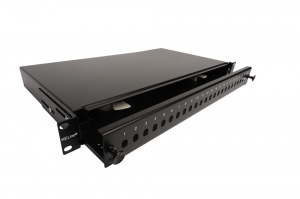 Keline optický patch panel pre 24 x ST-ST alebo FC-FC adaptérov, výsuvný s odnímateľným čelom